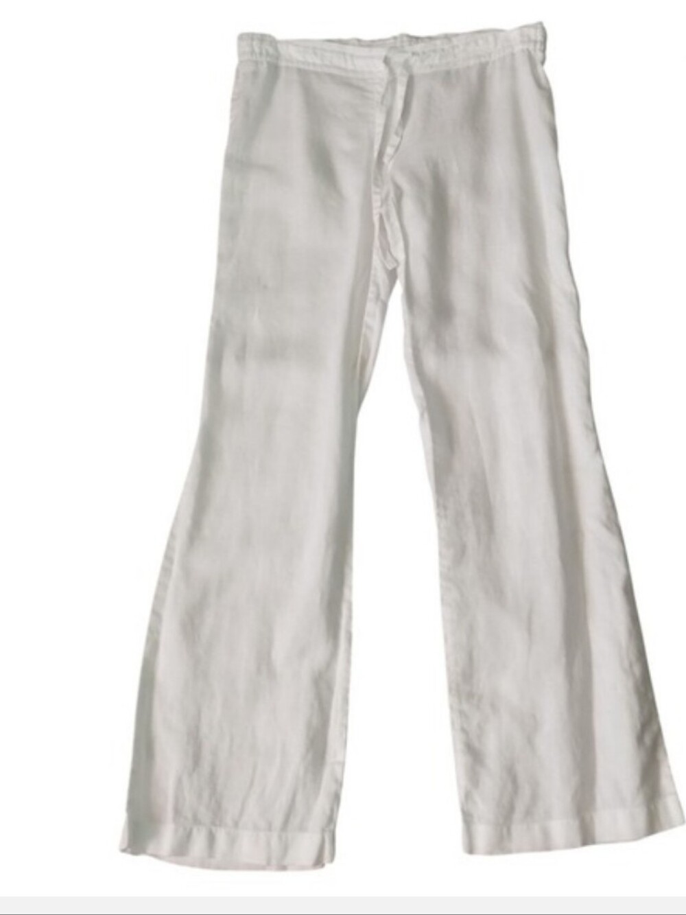 120% Lino Women's Sz 40/4 White Pull On Drawstring Casual Pants Nautical Coastal